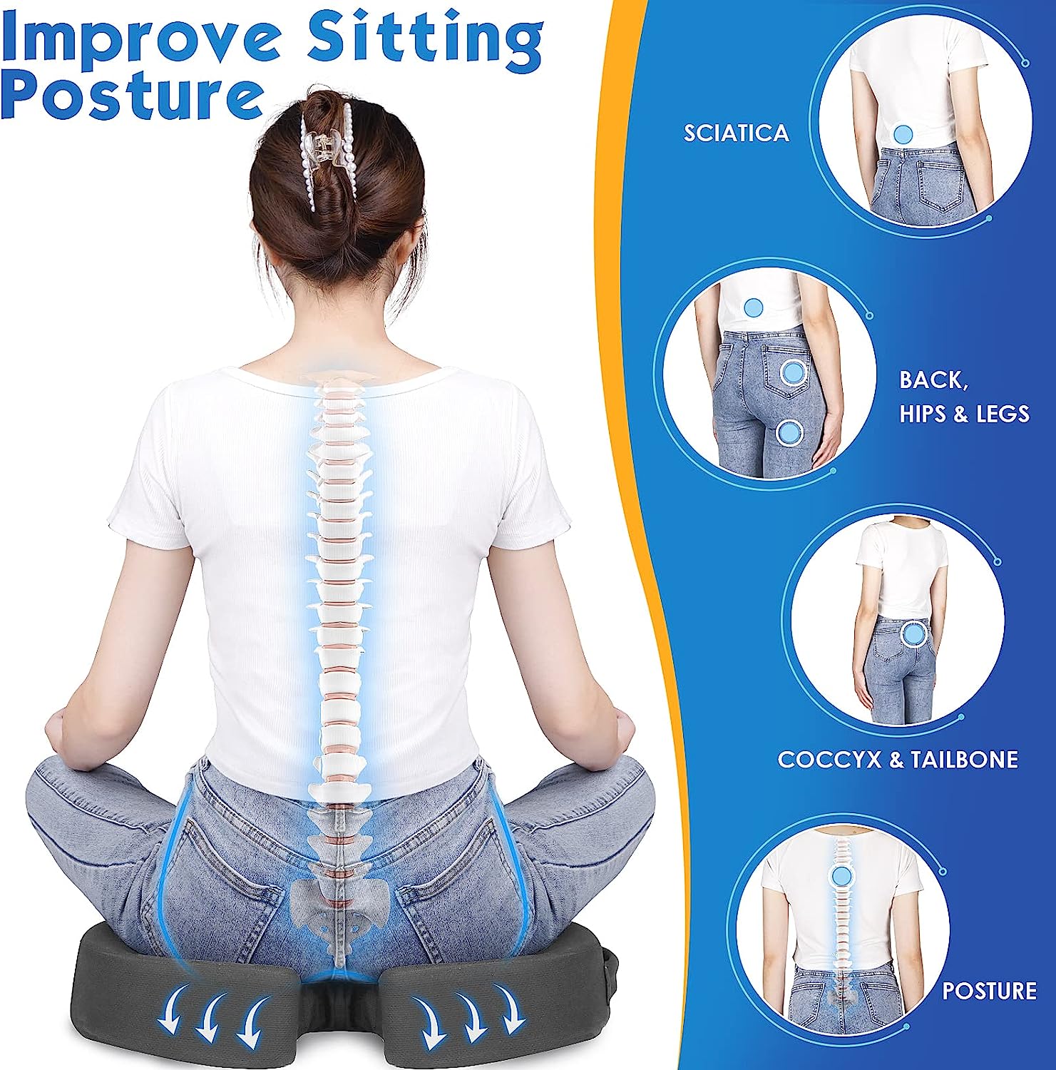 TushGuard Seat Cushion for Office Chair Memory Foam Non-Slip Desk Chair Cushion Back, Coccyx, Sciatica, Tailbone Pain Relief Butt Pillow for Office Chair, Car, Wheelchair, Black - Image 4